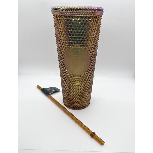 Starbucks 50th Anniv Gold Tumbler Limited Edition Studded Venti Honeycomb Cold - Picture 1 of 8